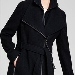 Calvin Klein Asymmetrical Black Trench Coat with Belt